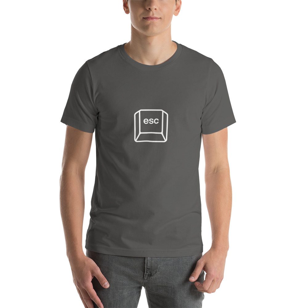 Unisex t-shirt with the escape keyboard key on it.