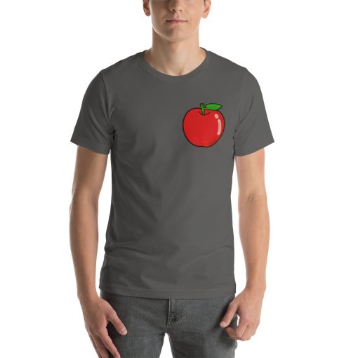 Unisex t-shirt with a picture of an apple on it.