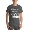 Unisex t-shirt that says "Welcome to Barnsley" on it with a picture of a landmark from Barnsley.