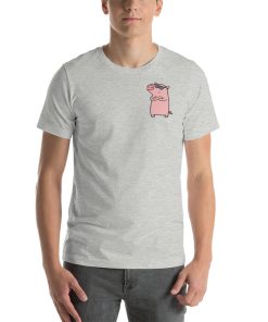 Unisex t-shirt with a picture of a smug looking pig wearing sunglasses.