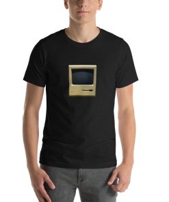 Unisex t-shirt with a picture of an old computer on it.