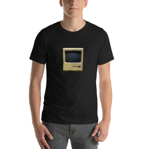 Unisex t-shirt with a picture of an old computer on it.