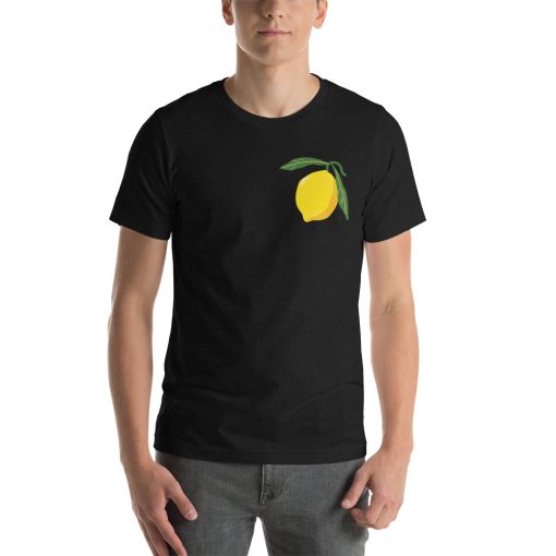 Unisex t-shirt with a picture of a lemon on it.