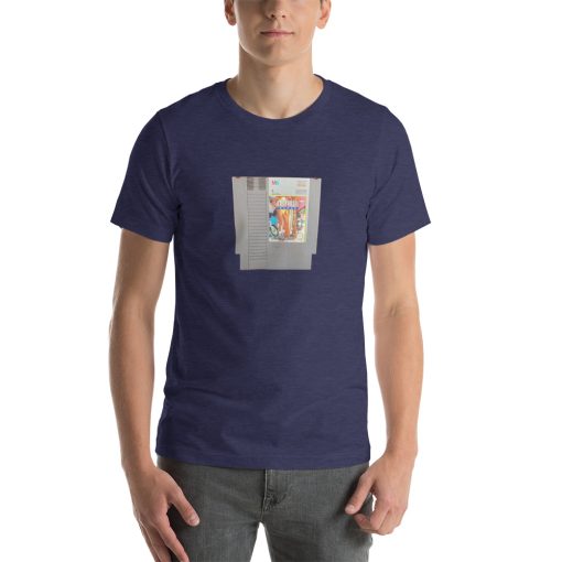 Unisex t-shirt with a NES California Games cartridge printed on it.