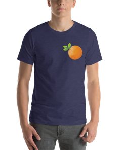 Unisex t-shirt with a picture of an orange on it.