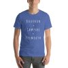 Unisex t-shirt with the recipe for a Boulevardier cocktail on it.