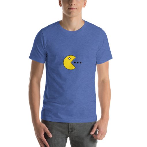 Unisex t-shirt with a picture of Pac-Man on it.