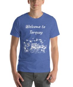 Unisex t-shirt that says "Welcome to Torquay" on it. Underneath is a picture of a landmark from Torquay.