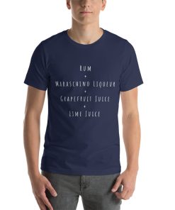 Unisex t-shirt with the recipe for a Hemingway Daiquiri cocktail on it.