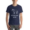 Unisex t-shirt with a picture of a horse on it. Underneath it says "horses are jerks."