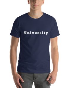 Unisex t-shirt that says "University" on it.