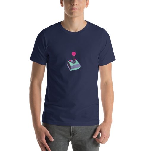 Unisex t-shirt with a picture of a video game joystick on it.