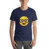 Unisex t-shirt with a picture of a smiley face wearing thick rimmed glasses.