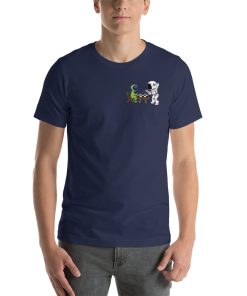 Unisex t-shirt with a picture of an alien and an astronaut playing chess.