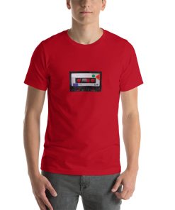 Unisex t-shirt with a picture of a cassette tape on it.