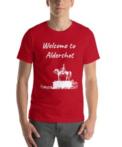 Unisex t-shirt that says "Welcome to Aldershot" on it with a picture of a landmark from Aldershot.