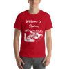 Unisex t-shirt that says "Welcome to Staines" on it. Underneath is a picture of a landmark from Staines.