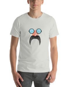 Unisex t-shirt with a picture of glasses, a nose, and a moustache.