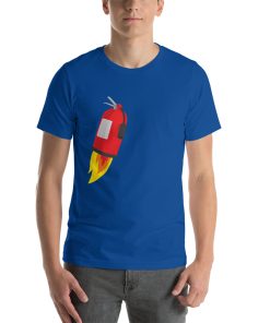 Unisex t-shirt with a picture of a fire extinguisher that's on fire.