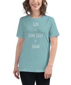 Women's t-shirt with the recipe for a Gimlet cocktail on it.