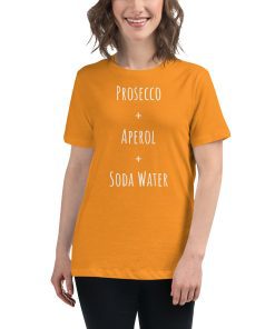 Women's t-shirt with the recipe for an Aperol Spritz cocktail on it.