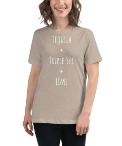 Women's t-shirt with the recipe for a Margarita cocktail on it.