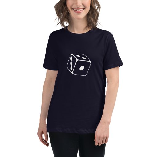 Women's t-shirt with a picture of a dice on it.