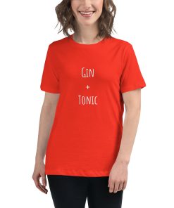 Women's t-shirt with the recipe for a Gin and Tonic cocktail on it.