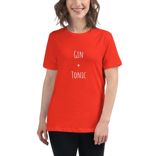 Women's t-shirt with the recipe for a Gin and Tonic cocktail on it.