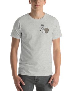 Unisex t-shirt with a picture of a snail in glasses smoking a pipe.