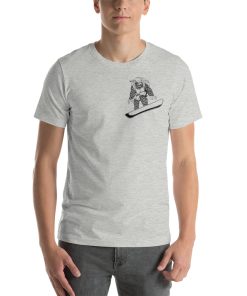 Unisex t-shirt with a picture of Bigfoot on a snowboard