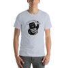 Unisex t-shirt with a picture of a cat with tattoos and a bottle in its hand.