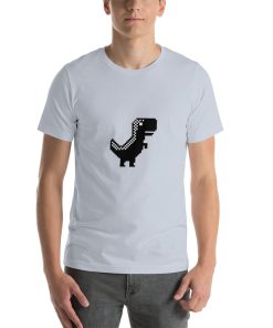 Unisex t-shirt with a picture of the Chrome Dino on it.