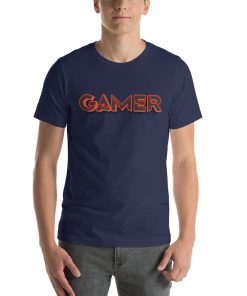 Unisex t-shirt that says "gamer" on it in stylised text.