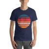 Unisex t-shirt with a retro coloured image that resembles a sunset.