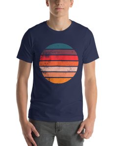 Unisex t-shirt with a retro coloured image that resembles a sunset.