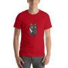 Unisex t-shirt with a picture of a cat holding a knife.