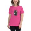 Women's t-shirt with a picture of a cat holding a knife.