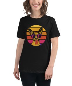 Women's t-shirt with a picture of a dog wearing sunglasses.