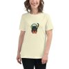 Women's t-shirt with a picture of a cat playing video games.