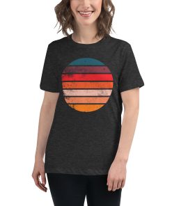 Women's cut t-shirt with a retro image of a sunset