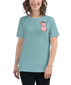 Women's t-shirt with a picture of a pig wearing sunglasses looking smug.