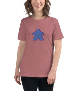 Women's cut t-shirt with a picture of a meeple on it.