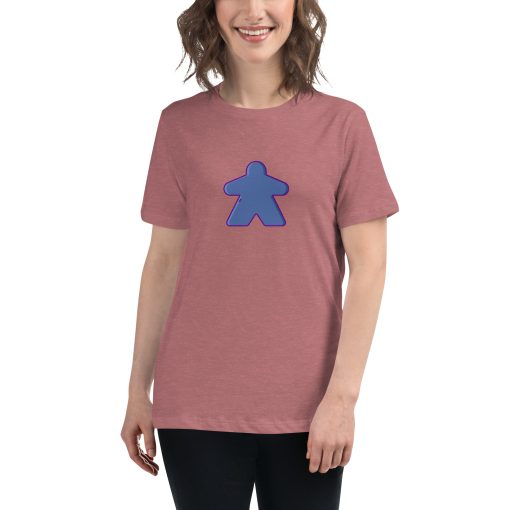 Women's cut t-shirt with a picture of a meeple on it.