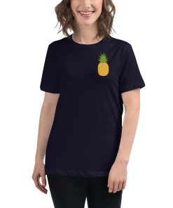 Women's cut t-shirt with a picture of a pineapple on it.