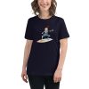 Women's t-shirt with a picture of a skeleton surfing.