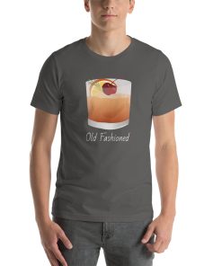 Unisex t-shirt with a picture of an old fashioned cocktail on it.