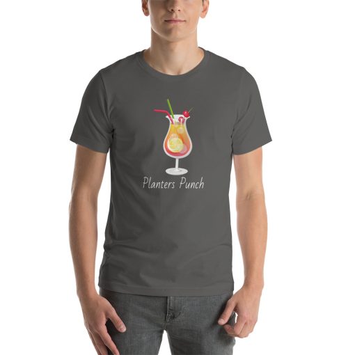 Unisex t-shirt with a picture of a planters punch cocktail on it.