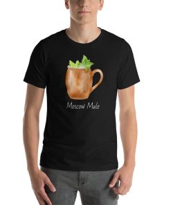 Unisex t-shirt with a picture of a Moscow mule cocktail on it.