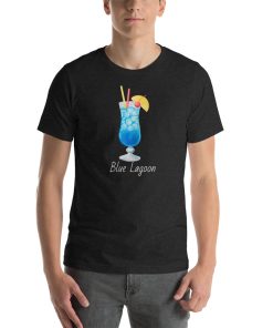 Unisex t-shirt with a picture of a blue lagoon cocktail on it.